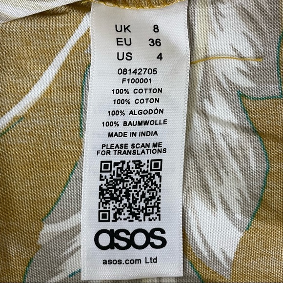 ASOS NWT FRONT RUCHED LEAFS MUSTARD YELLOW TANK TOP DRESS 4 - Picture 3 of 4